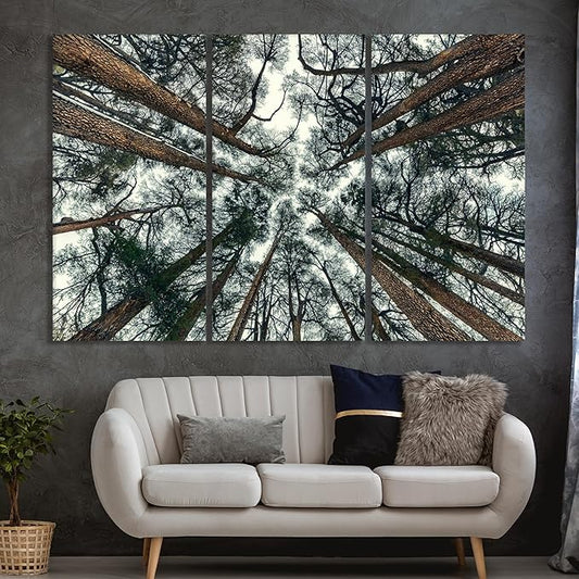 Nature Wall Art Prints - Ocean Forest Mountain Lake Canvas Landscapes - Small to Extra Large Living Room Bedroom Kitchen Bathroom Décor (Trees and Sky, 35L" x 53W" - 3 Panels)
