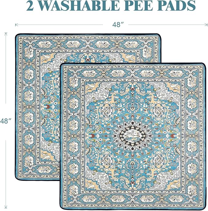 Qeils Washable Pee Pads for Dogs, 2 Pack Reusable 48"x48" Super Absorbent Leakproof Dog Training Pads, Non-Slip Potty Pads for Crate, Floor, Kennel, Whelping Litter Mat Puppy Supplies