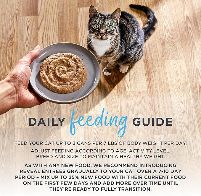 Reveal Entrées Natural Wet Cat Food Paté, Grain-Free with Added Vitamins & Minerals, Carrageenan-Free Tuna Fillet with Mackerel Paté Recipe (24 x 2.47 oz Cans)