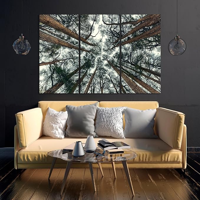 Nature Wall Art Prints - Ocean Forest Mountain Lake Canvas Landscapes - Small to Extra Large Living Room Bedroom Kitchen Bathroom Décor (Trees and Sky, 55L" x 83W"- 3 Panels)