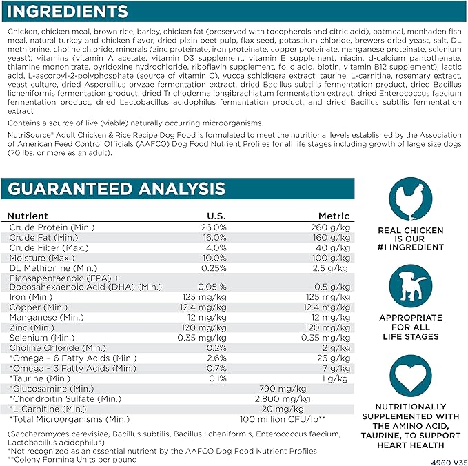 NutriSource Adult Dry Dog Food, Chicken and Rice, 4LB