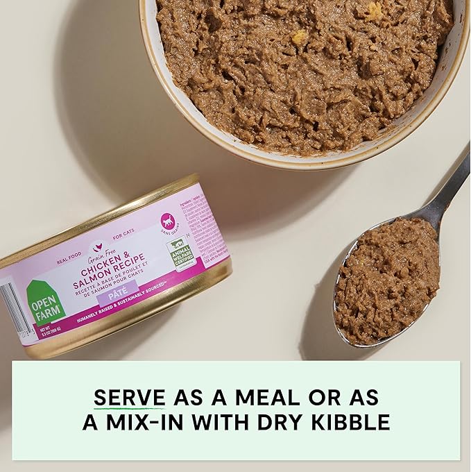 Open Farm Canned Cat Food, Paté for Complete & Balanced Nutrition, Grain-Free and Legume-Free Wet Cat Food, Chicken & Salmon Recipe, 2.8oz Cans (Case of 18)