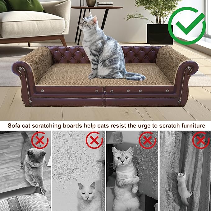 Scratching Sofa, Couch Shaped Thick Scratching Cardboard, Lounge Bed for Indoor Rest&Play, Sofa Scratcher Pad (Brown, 39.4" L X 14" W X 11" H)