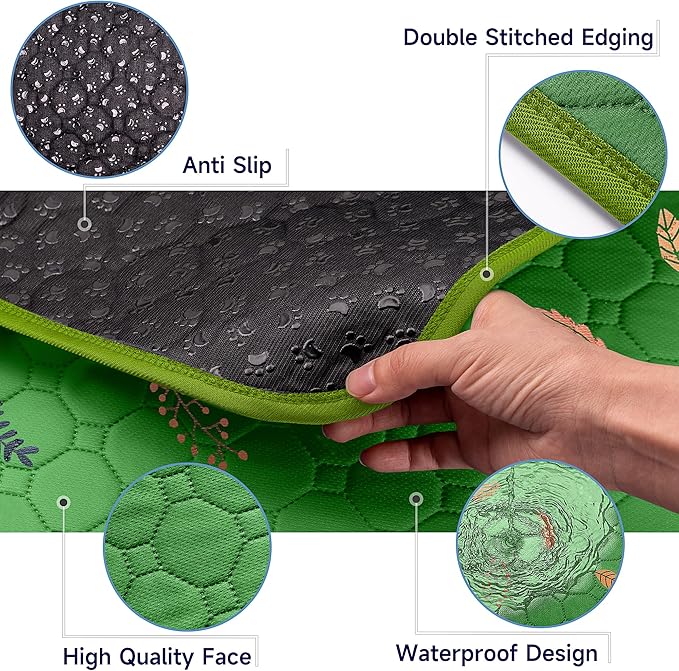 Sunheir 2-Pack Extra Large Reusable Dog Mat for Floor, Dog Playpen, Non-Slip Waterproof Super Absorbent Washable Pee Pads for Dogs, Pet Whelping Pads, Potty Training - Green, 36" x 72"