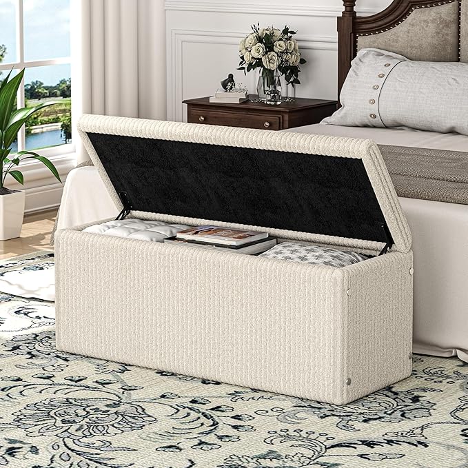 SUN TIME 42" Foldable Velvet Ottoman Bench with Storage，Large Capacity End of Bed Chest, Soft Cushion Seat, Toy & Blanket Organizer, Footrest for Bedroom, Living Room, Entryway, Apartment