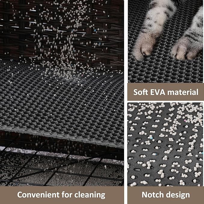 Cat Litter Box Enclosure with Soft Litter Mat; Hidden Cat Washroom Furniture with Door; Handwoven Rattan Cat House with Large Space; Pet Crate for Living Room, Bedroom, Balcony (Brown)