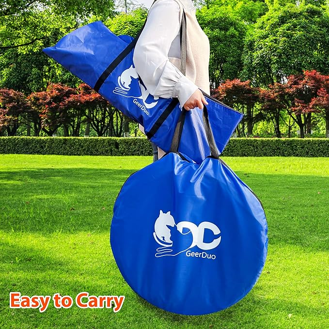 Dog Agility Training Equipment, Obstacle Agility Training Starter Kit for Doggie, Including Tunnel, 27 Weave Poles, Adjustable Hurdle, Jump Ring, Pause Box and Carrying Bag(Blue,L)