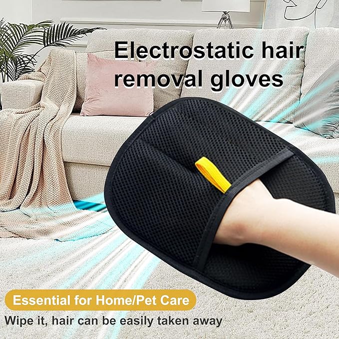 2-Pack Pet Hair Removal Gloves with A Hair/Lint Removal Tool – Remove Cat/Dog Fur from Clothing, Furniture, Car Seats, Bedding & Carpet – Reusable & Washable Lint Hair Remover for Pet Owners