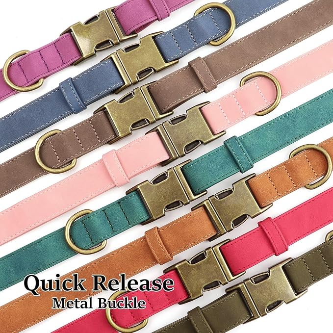 Didog Soft PU Leather Dog Collar, Stylish Quick Released Dog Collar for Large Dogs, Easy Clean Adjustable Pet Collar for Daily Walking, Light Brown, L Fit 15-23" Neck