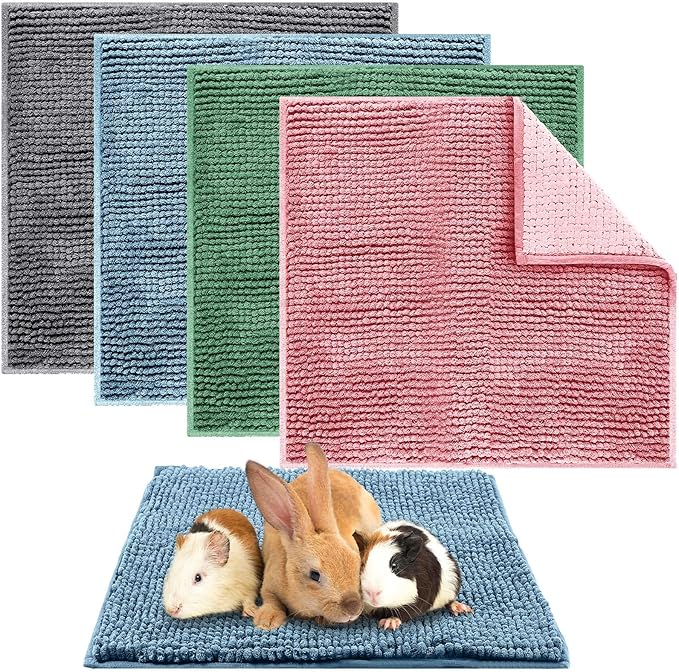 Amylove 4 Pcs Guinea Pig Cage Liner Guinea Pig Bedding Washable Fleece Pee Pads Reusable Small Animals Training Mat Small Animal Sleeping Bed for Bunny Hamster(Mixed Colors,12 x 12 Inch)
