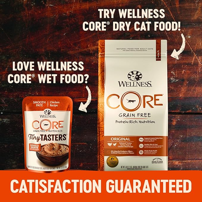 Wellness CORE Tiny Tasters Pate Adult Wet Cat Food, Natural, Protein-Rich, Grain Free, 1.75 Ounce Pouch, 12 Pack (Tuna)
