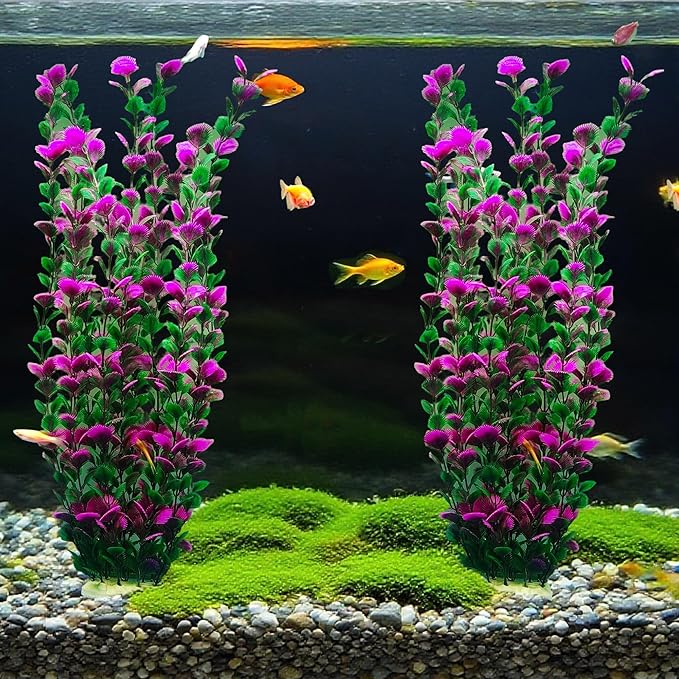 20.47 Inch Tall Aquarium Plants – Large Lifelike Artificial Fish Tank Decorations, 2 Pcs Fish Tank Plants Plastic，Durable & Safe for Freshwater/Saltwater Aquariums (Purple (Style C))