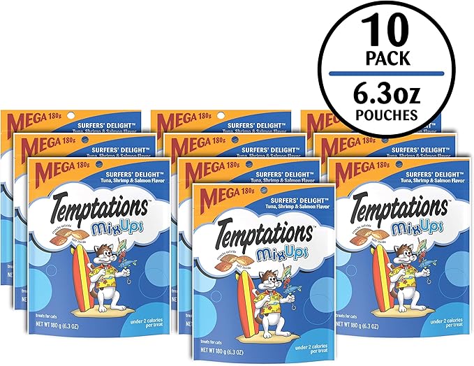 Temptations MixUps Surfer's Delight Flavor Crunchy and Soft Cat Treats, 6.3 oz. Pouch (Pack of 10)