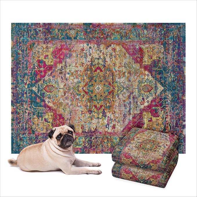 LOVEWAG Washable Dog Pee Pads, 36" x 48", Waterproof, Non-Slip, Super Absorbent, Reusable Machine-Washable, 2-Pack (Bohemian Jewel)