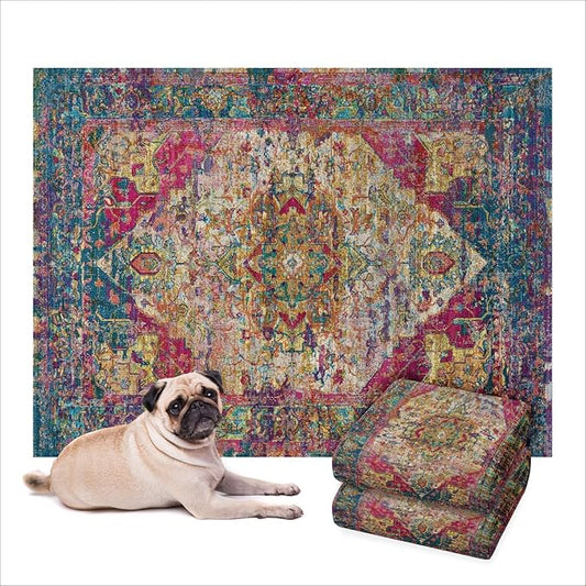 LOVEWAG Washable Dog Pee Pads, 36" x 48", Waterproof, Non-Slip, Super Absorbent, Reusable Machine-Washable, 2-Pack (Bohemian Jewel)