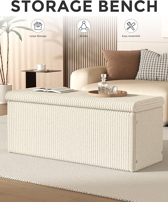 SUN TIME 42" Foldable Velvet Ottoman Bench with Storage，Large Capacity End of Bed Chest, Soft Cushion Seat, Toy & Blanket Organizer, Footrest for Bedroom, Living Room, Entryway, Apartment