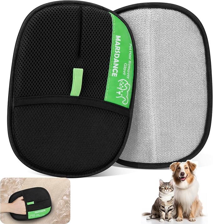 Pet-Hair-Removal-Glove 2Pcs, Double-Sided-Pet-Grooming-Glove Reusable Cat & Dog Hair Remover Mitt for Couch,Furniture,Carpet, Car Seat Electrostatic-Pet-Hair-Remover Efficient Pet-Hair-Cleaning-Glove