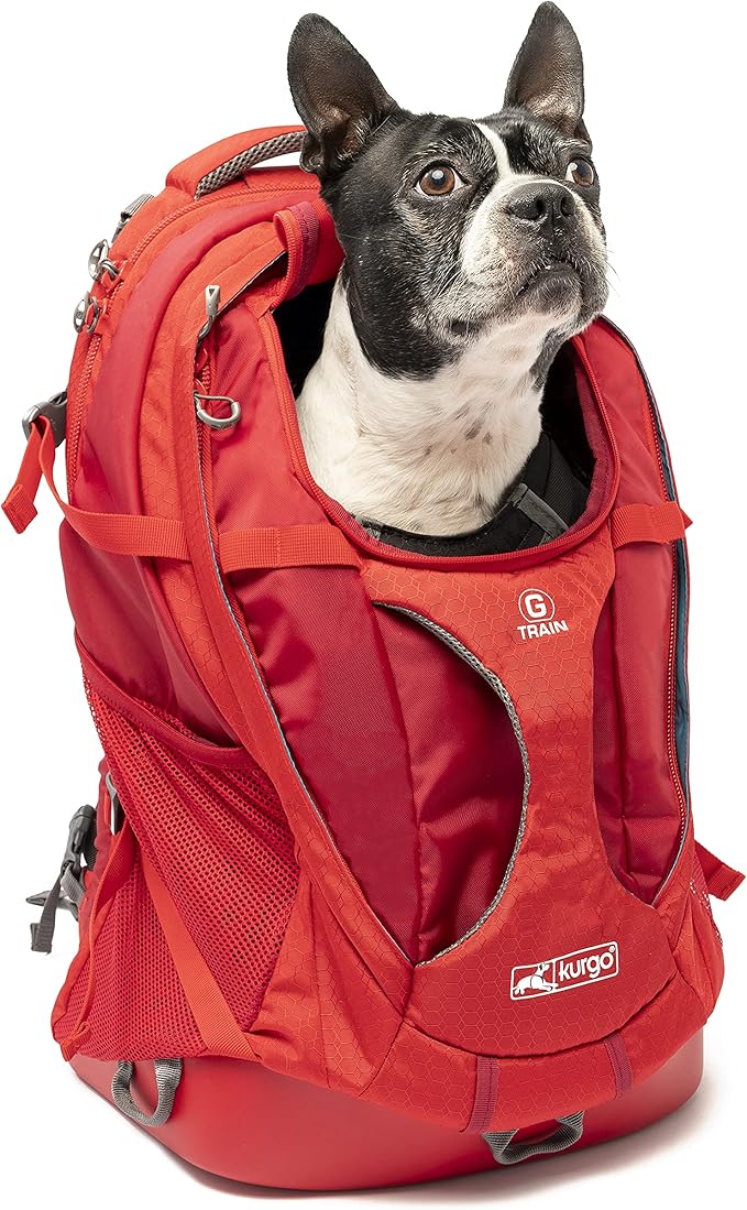 Kurgo G-Train - Dog Carrier Backpack for Small Pets - Cat & Dog Backpack for Hiking, Camping or Travel - Waterproof Bottom - Red