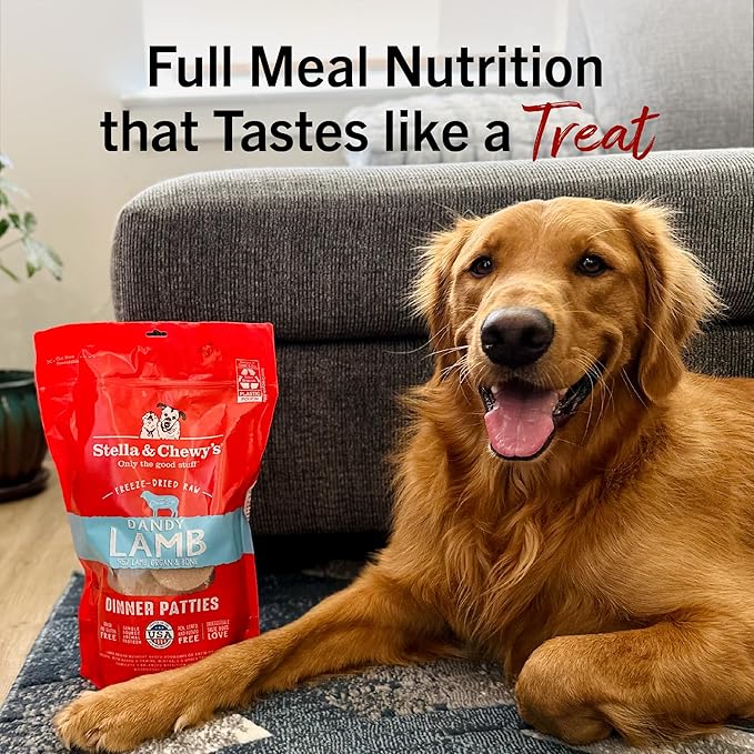 Stella & Chewy's Freeze-Dried Raw Dinner Patties - Dandy Lamb Recipe - High Protein Grain-Free Puppy & Dog Food - Perfect For Picky Eaters - 14 oz