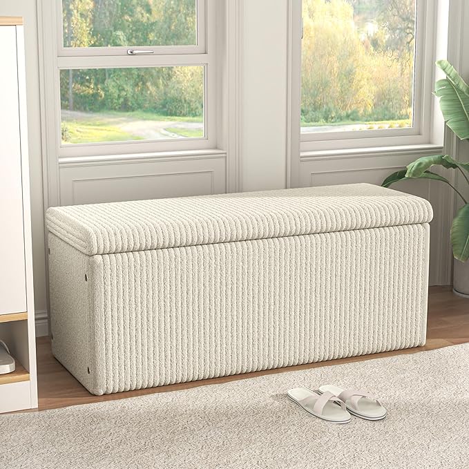 SUN TIME 42" Foldable Velvet Ottoman Bench with Storage，Large Capacity End of Bed Chest, Soft Cushion Seat, Toy & Blanket Organizer, Footrest for Bedroom, Living Room, Entryway, Apartment