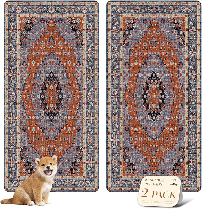 nunubaby Washable Pee Pads for Dogs, Stylish, Non-Slip and Leak-Proof Pee Pads. Reusable Potty Pads for Dogs for Crates and Floors.(Red/Multi, 36" x72")