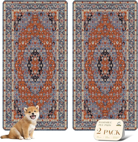 nunubaby Washable Pee Pads for Dogs, Stylish, Non-Slip and Leak-Proof Pee Pads. Reusable Potty Pads for Dogs for Crates and Floors.(Red/Multi, 36" x72")