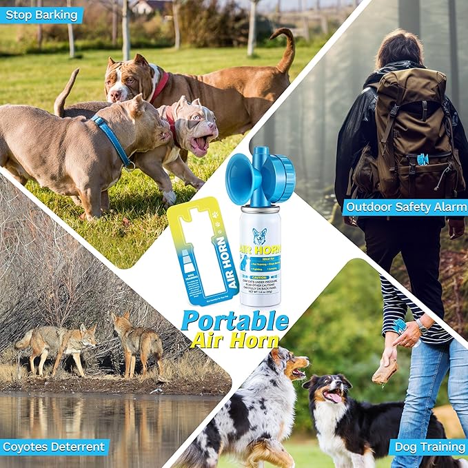 Air Horn, 1.4 oz 120 dB Loud Air Horns for Safety, for Coyotes and Aggressive Dog, Stops Attacking Fighting Barking Chasing, Effective Training Tool & Outdoor Safety Alarm, Blue(2 Pack)