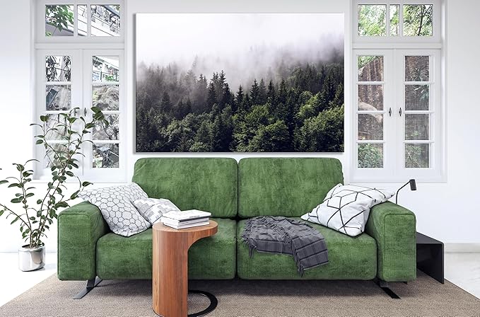Nature Wall Art Prints - Ocean Forest Mountain Lake Canvas Landscapes - Small to Extra Large Living Room Bedroom Kitchen Bathroom Décor (Foggy Pine Forest, 24L" x 36W")