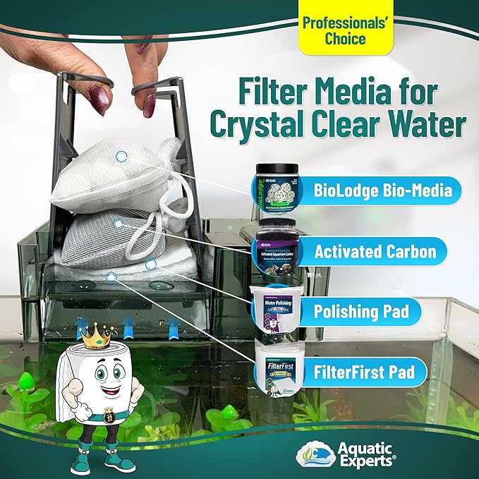 Aquatic Experts Aquarium Filter Floss for Fish Tank Filters - FilterFirst Aquarium Filter Pad - Media Roll for Crystal Clear Water, 3/4" - 1" Thick (12 Inch Wide, 12 Inch Long - 5 Pack)