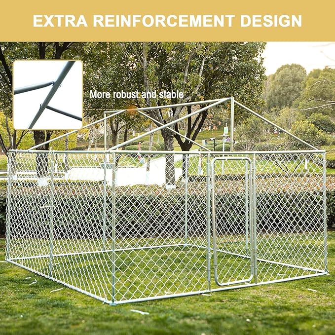 Outdoor Dog Kennel with Cover, Large Dog Run Fence House Big Cage Pen Enclosure, Heavy Duty Dogs Play Cage Pen Kennel (118" L x 118" W x 83" H)