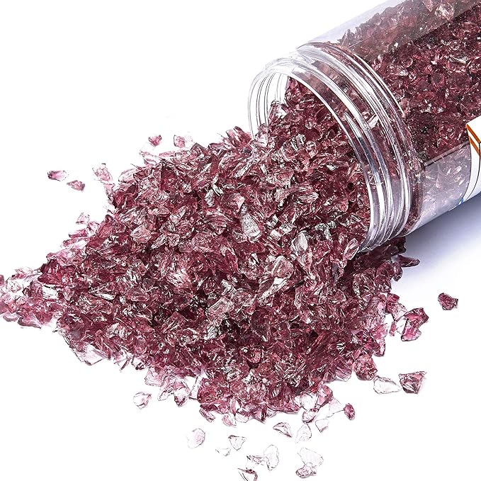 TWINKLING High Luster Crushed Glass Glitter, Broken Glass, Fire Glass Gems Chips for Fire Pit, DIY Resin Art, Epoxy Crafts, Geode Painting, Aquarium Decoration, 6-9mm(370g/13oz.) (Purple)