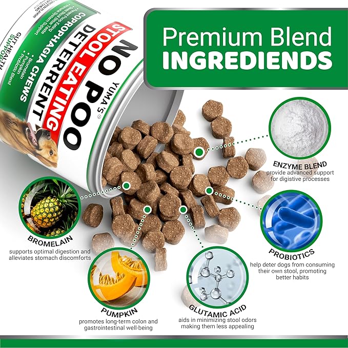 YUMA'S No Poo Chews for Dogs - 170 Count - Coprophagia No Poop Eating Deterrent for Dogs - Stop Eating Poop for Canine - Gut Health - Probiotics & Digestive Enzymes Supplement - Made in USA