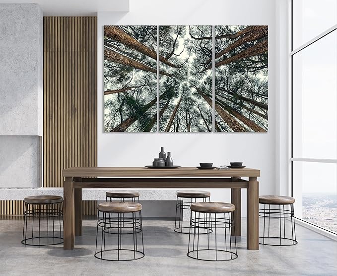 Nature Wall Art Prints - Ocean Forest Mountain Lake Canvas Landscapes - Small to Extra Large Living Room Bedroom Kitchen Bathroom Décor (Trees and Sky, 47L" x 71W" - 3 panels)