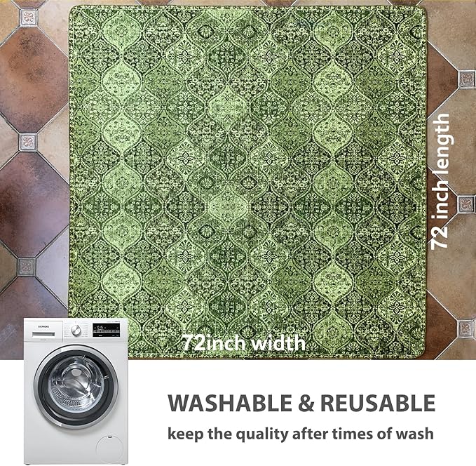 nunubaby Washable Pee Pads for Dogs, Stylish, Non-Slip and Leak-Proof Pee Pads. Reusable Potty Pads for Dogs for Crates and Floors.(Green/Multi, 72" x72")