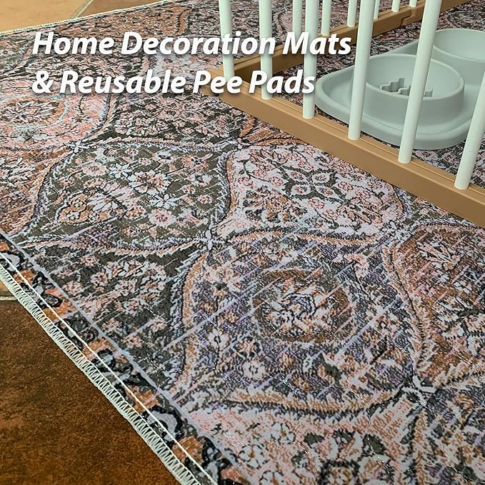 nunubaby Washable Pee Pads for Dogs, Stylish, Non-Slip and Leak-Proof Pee Pads. Reusable Potty Pads for Dogs for Crates and Floors.(Brown/Multi, 36" x72")