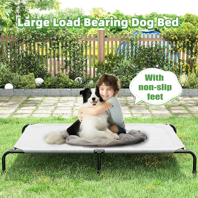 Simple Trending Raised Dog Bed for Extra Large Dogs, Waterproof XL Dog Cot, Outdoor Elevated Pet Bed, 60.25" x 37.25", Grey