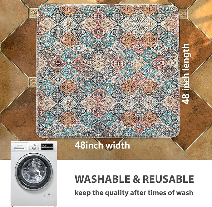 nunubaby Washable Pee Pads for Dogs, Stylish, Non-Slip and Leak-Proof Pee Pads. Reusable Potty Pads for Dogs for Crates and Floors.(Cream/Multi, 48" x48" )