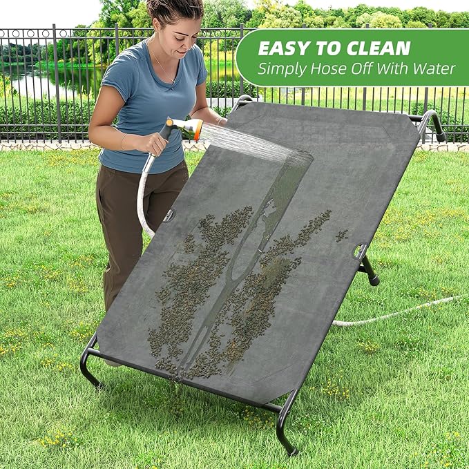 Simple Trending Raised Dog Bed for Extra Large Dogs, Waterproof XL Dog Cot, Outdoor Elevated Pet Bed, 60.25" x 37.25", Black