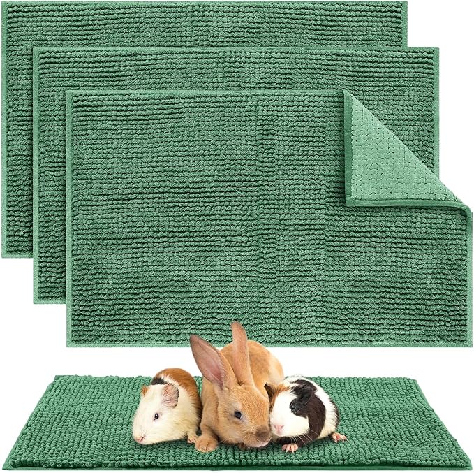 Amylove 4 Pcs Guinea Pig Cage Liner Guinea Pig Bedding Washable Fleece Pee Pads Reusable Small Animals Training Mat Small Animal Sleeping Bed for Bunny Hamster(Dark Green,16 x 24 Inch)