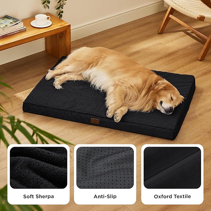 Bedsure XL Dog Beds Large Sized Dog -Orthopedic Flat Extra Large Pet Beds with Removable Washable Cover, Egg Crate Foam Mat, Suitable for Pet Up to 100 lbs