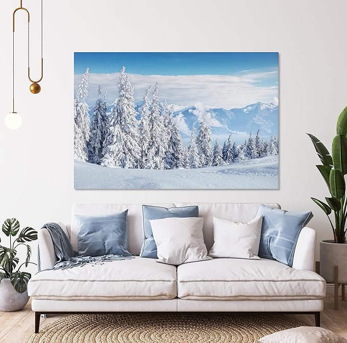 Nature Wall Art Prints - Ocean Forest Mountain Lake Canvas Landscapes - Small to Extra Large Living Room Bedroom Kitchen Bathroom Décor (Snow Covered Trees on Mountain, 24L" x 36W")