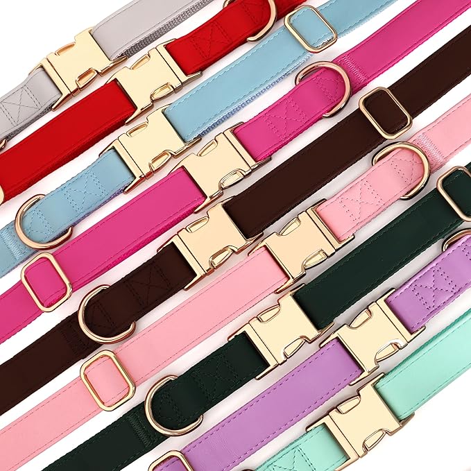 PET ARTIST Soft PU Leather Dog Collar, Bright & Classic Red Dog Collar with Quick Release Rose Metal Buckle, Adjustable Nylon Padded Durable Pet Collars for Medium Dogs Girl, Neck Fit 13-19"