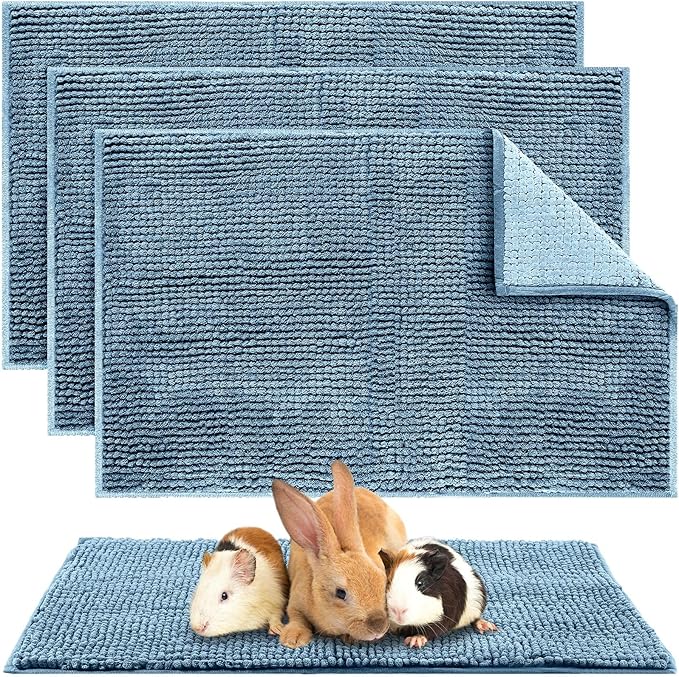 Amylove 4 Pcs Guinea Pig Cage Liner Guinea Pig Bedding Washable Fleece Pee Pads Reusable Small Animals Training Mat Small Animal Sleeping Bed for Bunny Hamster(Blue,16 x 24 Inch)