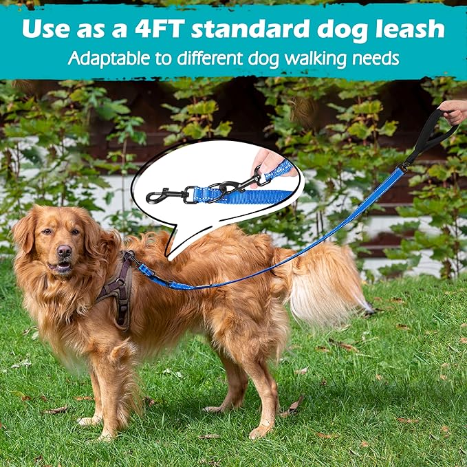 PetBonus Two Point Control Dog Leash, Works with No Pull Harnesses, No Tangle Dog Training Leashes, No Pull Padded and Reflective Walking Lead, Converts to Single Leash for Medium Large Dogs (Blue)