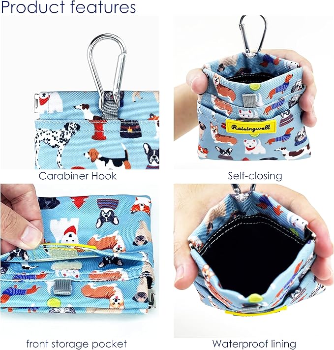 Dog Treat Pouch,Cotton Pocket Sized Training Holder, Hand Free Walking Funny Bag with Carabiner, Self-Closing Pet Feed Snack Reward, Behavior Aids for Puppy Travel or Outdoor Use（Dog Puzzle）