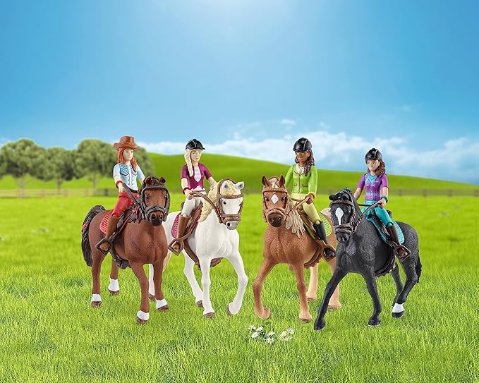 Schleich Horse Club - Complete 40PC Horse Club Rider Playset - Hannah, Sofia, Lisa and Sarah Poseable Rider Figures with Horses and Riding Accessories - Equestrian Toy Set for Kids Ages 5+ | 72221