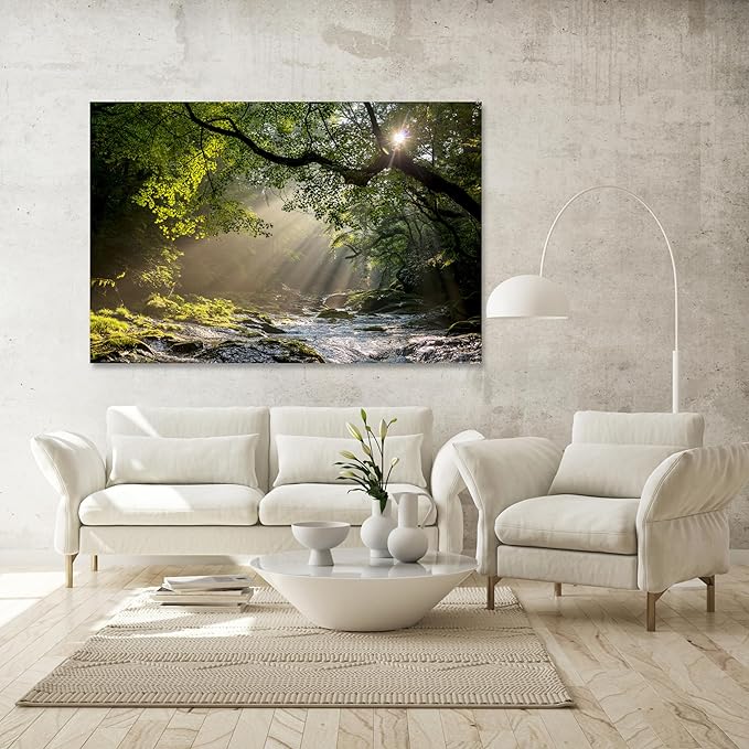 Nature Wall Art Prints - Ocean Forest Mountain Lake Canvas Landscapes - Small to Extra Large Living Room Bedroom Kitchen Bathroom Décor (Rocky River in the Woods, 16L" x 24W")