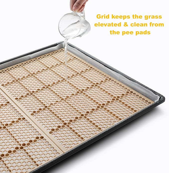 MEEXPAWS XL Dog Grass Pad With Tray - Artificial Potty for Balcony, New Generation Instant-Penetration, Litter Box With Hemmed Edge, Disposable Pee Pad