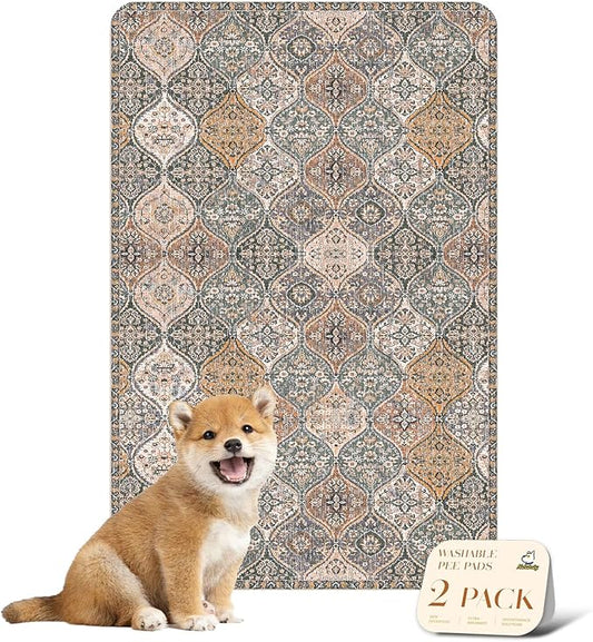 nunubaby Washable Pee Pads for Dogs, Stylish, Non-Slip and Leak-Proof Pee Pads. Reusable Potty Pads for Dogs for Crates and Floors.(Brown/Multi, 24" x36")