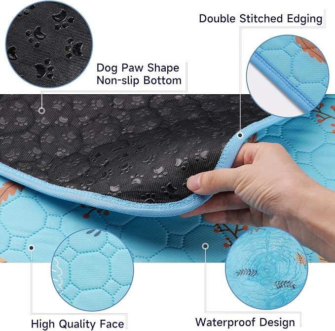 Sunheir Washable Pee Pads for Small Pet 5-Pack, Reusable Pet Training Pads Absorbent & Leak-Free, Waterproof Pee Pads for Dog Cat Rabbit Guinea Pig Hamster, Whelping Pad (Leaves - Sky Blue, 12x12)